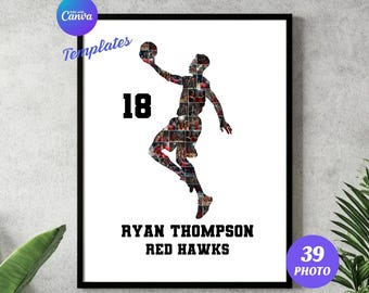 Basketball Photo Collage - Personalized Sports Gift, Custom Senior Night Memory, Unique Collage for Player or Coach, Sport Photo Gift, Canva
