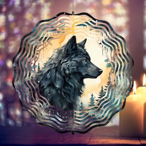 Wolf Wind Spinner PNG Black Wolf Forest Spinner Garden Spinner Yard Decor Sublimation Wind Spinner Design Template Windspinner PNG Download