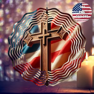 American Flag Cross Wind Spinner 4th of July Decorations Garden Spinner Yard Decor Sublimation Wind Spinner Design Template PNG Download