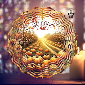 Welkom herfst wind spinner voeg je tekst toe herfst pompoenen winkelwagen png tuin spinner werf decor sublimatie wind spinner ontwerpsjabloon downloaden
