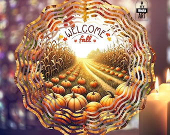 Welcome Fall Wind Spinner Add Your Text Fall Pumpkins Cart PNG Garden Spinner Yard Decor Sublimation Wind Spinner Design Template Download