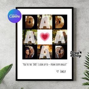 Plantilla de collage de fotos para papá, regalo del Día del Padre en Canva, collage de marcos de letras personalizado, regalo imprimible para papá, diseño editable en Canva.