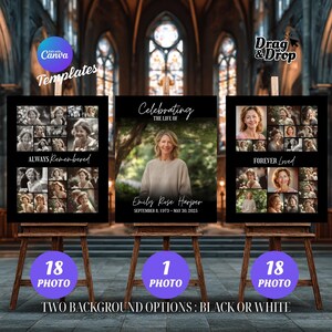 Funeral Sign Canva Template – Celebration of Life Poster Set of 3, Editable Memorial Collage, Photo Display, Instant Download, 2 Colors BG