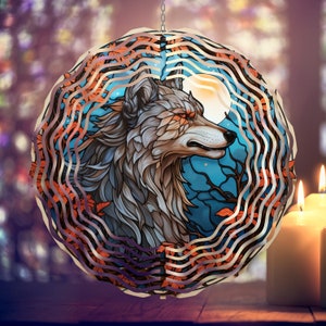 Wolf Wind Spinner PNG Stained Glass Wolf Spinner Garden Spinner Yard Decor Sublimation Wind Spinner Design Template Windspinner PNG Download