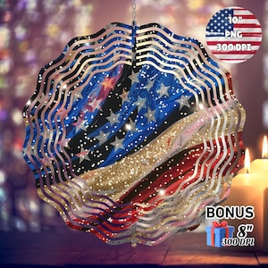 American Flag Wind Spinner 4th of July Decorations Garden Spinner Glitter Yard Decor Sublimation Wind Spinner Design Template PNG Download