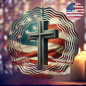 4th of July Decorations American Flag Cross Wind Spinner Garden Spinner Yard Decor Sublimation Wind Spinner Design Template PNG Download