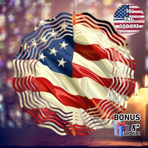 Patriotic American Flag Wind Spinner 4th of July Decorations Garden Spinner Yard Decor Sublimation Wind Spinner Design Template PNG Download