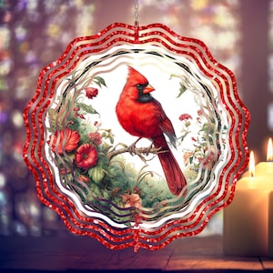 Cardinal Birds Wind Spinner PNG Color Painted Red Cardinal Glitter Spinner Yard Decor Sublimation Wind Spinner Design Template PNG Download