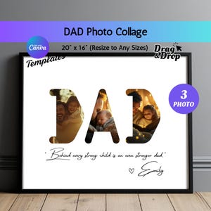 Plantilla de collage de fotos para papá, regalo del Día del Padre para papá, marco de letras personalizado de Canva, regalo de foto imprimible para papá, descarga instantánea
