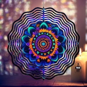 Neon Mandala Wind Spinner Rainbow Mandala Wind Spinner PNG, Colorful Mandala Garden Spinner, Art Sublimation Design Instant Digital Download