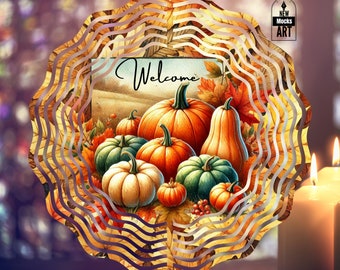 Welcome Fall Wind Spinner Add Your Text Fall Pumpkins Farm PNG Garden Spinner Yard Decor Sublimation Wind Spinner Design Template Download