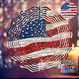 Glitter American Flag Wind Spinner 4th of July Decorations Garden Spinner Yard Decor Sublimation Wind Spinner Design Template PNG Download