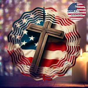 American Flag Cross Wind Spinner 4th of July Decorations Garden Spinner Yard Decor Sublimation Wind Spinner Design Template PNG Download