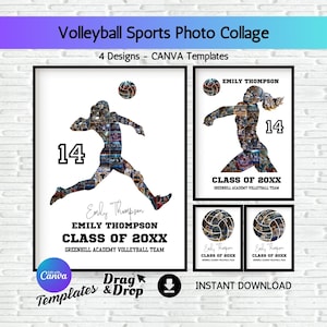 Volleyball Photo Collage Sports Poster Volleyball Athlete Picture Collage DIY Volleyball Custom Sport Collage Photo Printable Canva Template