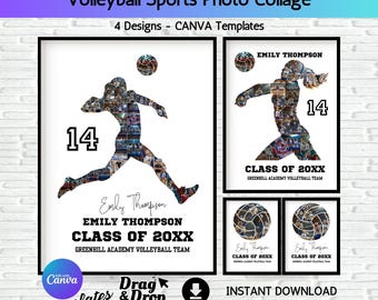 Volleyball Photo Collage Sports Poster Volleyball Athlete Picture Collage DIY Volleyball Custom Sport Collage Photo Printable Canva Template