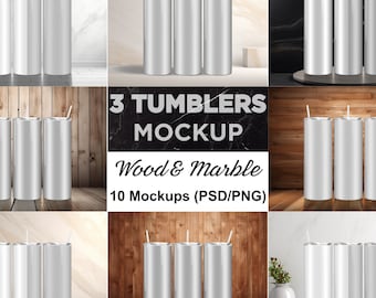Tumbler Mockup Bundle PSD Smart Object 20 oz Skinny Tumbler mock up 3 Tumblers Mock PNG Canva Drag and Drop Mockup PSD Tumblers Sublimation