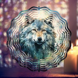 Wolf Wind Spinner PNG Forest Wolf Paint Spinner Garden Spinner Yard Decor Sublimation Wind Spinner Design Template Windspinner PNG Download