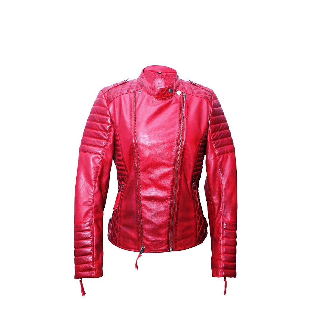 ALA Semi-Double Riders Jacket RED USED加工 Men's RL Red Traditional Double Zipper Padded Biker Leather Jacket