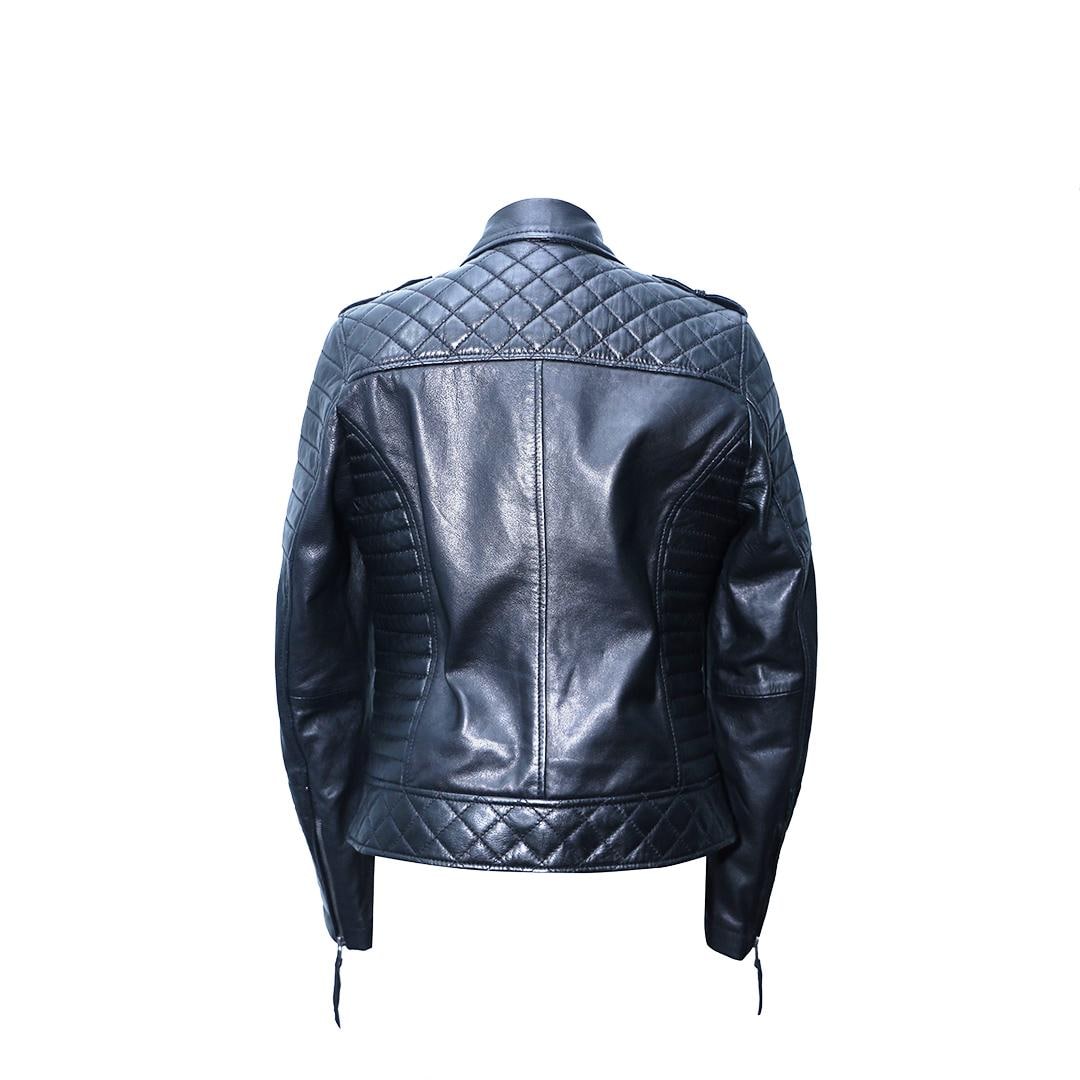 Quilted Black Sheep Leather Biker Jacket - Women's Asymmetrical