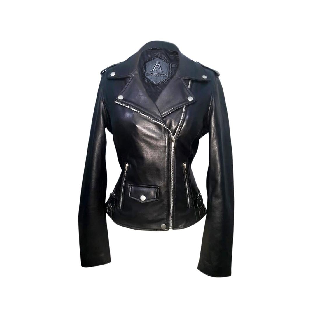 【か】KOWGA Black Sheep Leather Jacket Women Black Color TASSEL Sheep Leather Jacket. Free Gift Damascus
