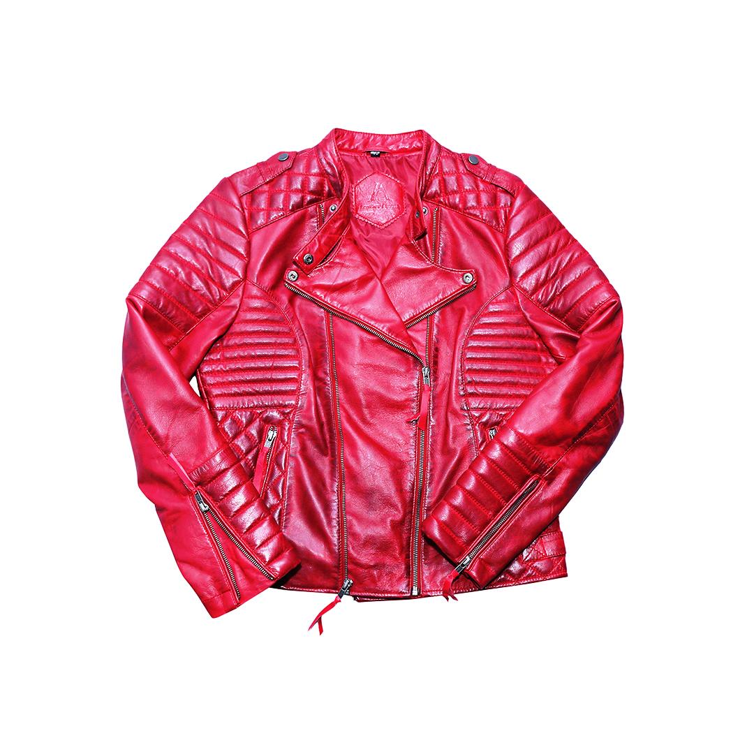 Women Red Two Tones Sheep Leather Jacket. Gift Free Damascus Steel