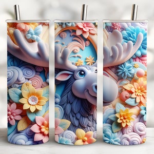 3D Moose Tumbler Wrap, Skinny Tumbler Wrap for 20oz Tumbler & 30oz Tumbler, 3D Tumbler PNG, Straight and Tapered Skinny Tumbler Wrap