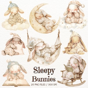 Schattige aquarel Bunny clipart, slapende Bunny PNG, Boho Bunny clipart, Bunny baby shower, Bunny verjaardag clipart, kwekerij grafische commerciële