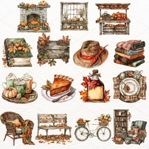 Akvarell rustik höst Clipart: Mysig höst PNG-grafik (Kommersiellt bruk) bild 4