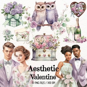Watercolor Valentine Day Clipart, Aesthetic Valentine, Happy Valentines Day , Romantic, Love Clipart , Digital Download Sticker, Commercial