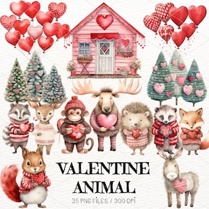 Valentine&#39;s Day Animals, Valentine&#39;s Day Clipart, Romantic Clipart, Woodland Animal Clipart, Digital Download, Love clipart, Commercial Use