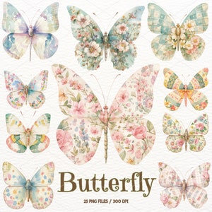 Clipart z motylami akwarelowymi, kolorowe motyle, motyl PNG, motyl wiosenny, owad, ilustracje motyli, naklejka, reklama