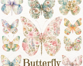 Watercolor Butterfly Clipart: Spring Insect PNG Illustrations (Digital Download)