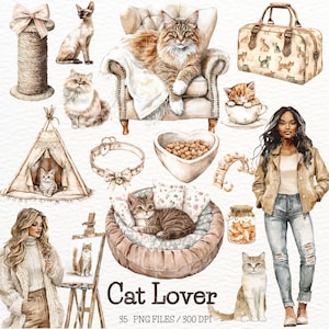 Aquarelle chat amoureux des cliparts, races de chats, chat PNG, clipart chaton, chat mignon, graphiques chat, téléchargement numérique, autocollants, scrapbooking, commercial