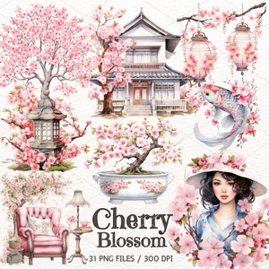 Aquarelle fleurs de cerisier Clipart, Clipart Sakura, Sakura japonais PNG, printemps, Floral rose, scrapbooking, téléchargement numérique, usage Commercial
