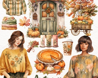 Watercolor Fall Clipart: Cozy Autumn PNG Set (Digital Download)