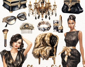 Watercolor Fashion Girl Clipart: Glamour Illustration (Digital Download)
