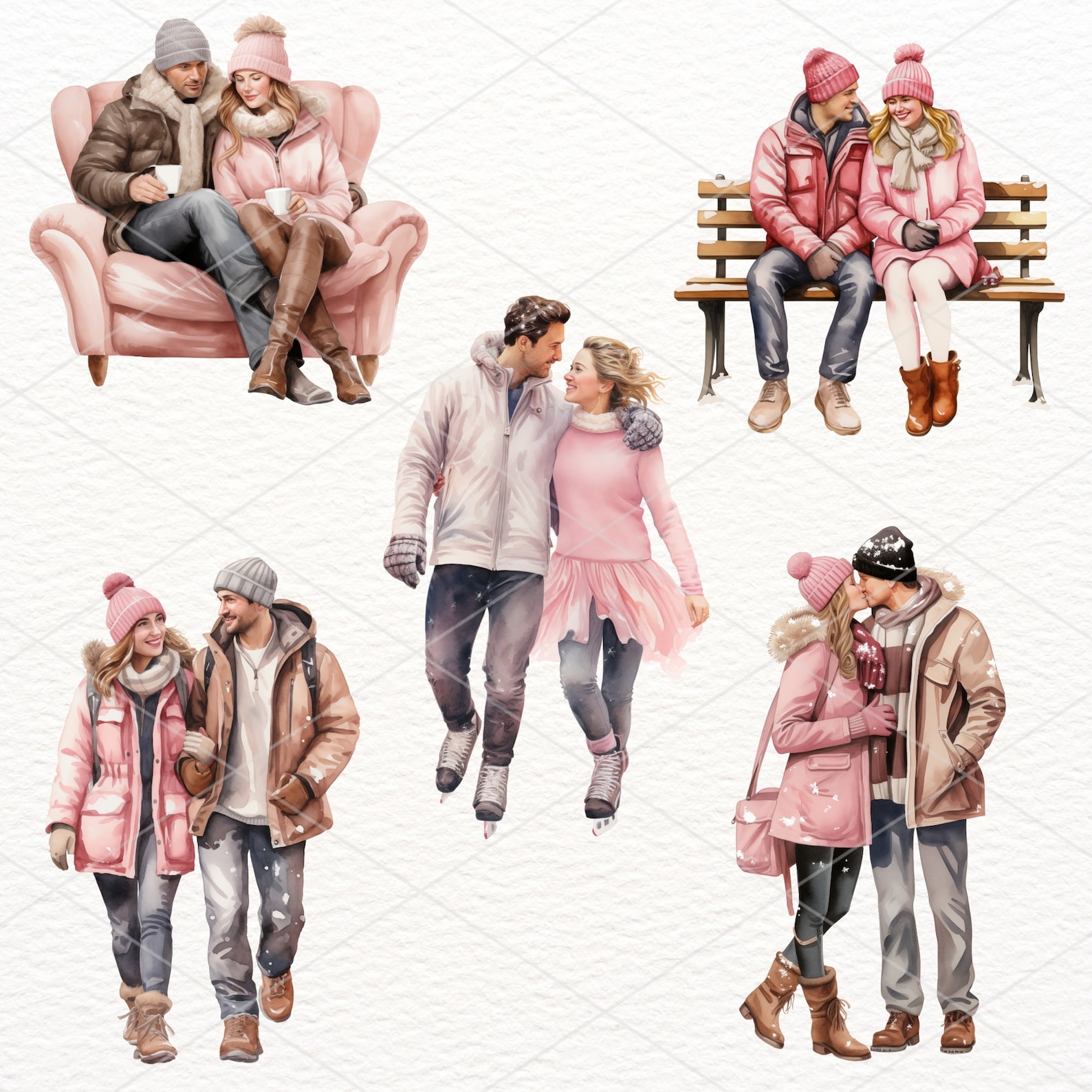 Watercolor Winter Romance Clipart, Couple Clipart, Valentine ...
