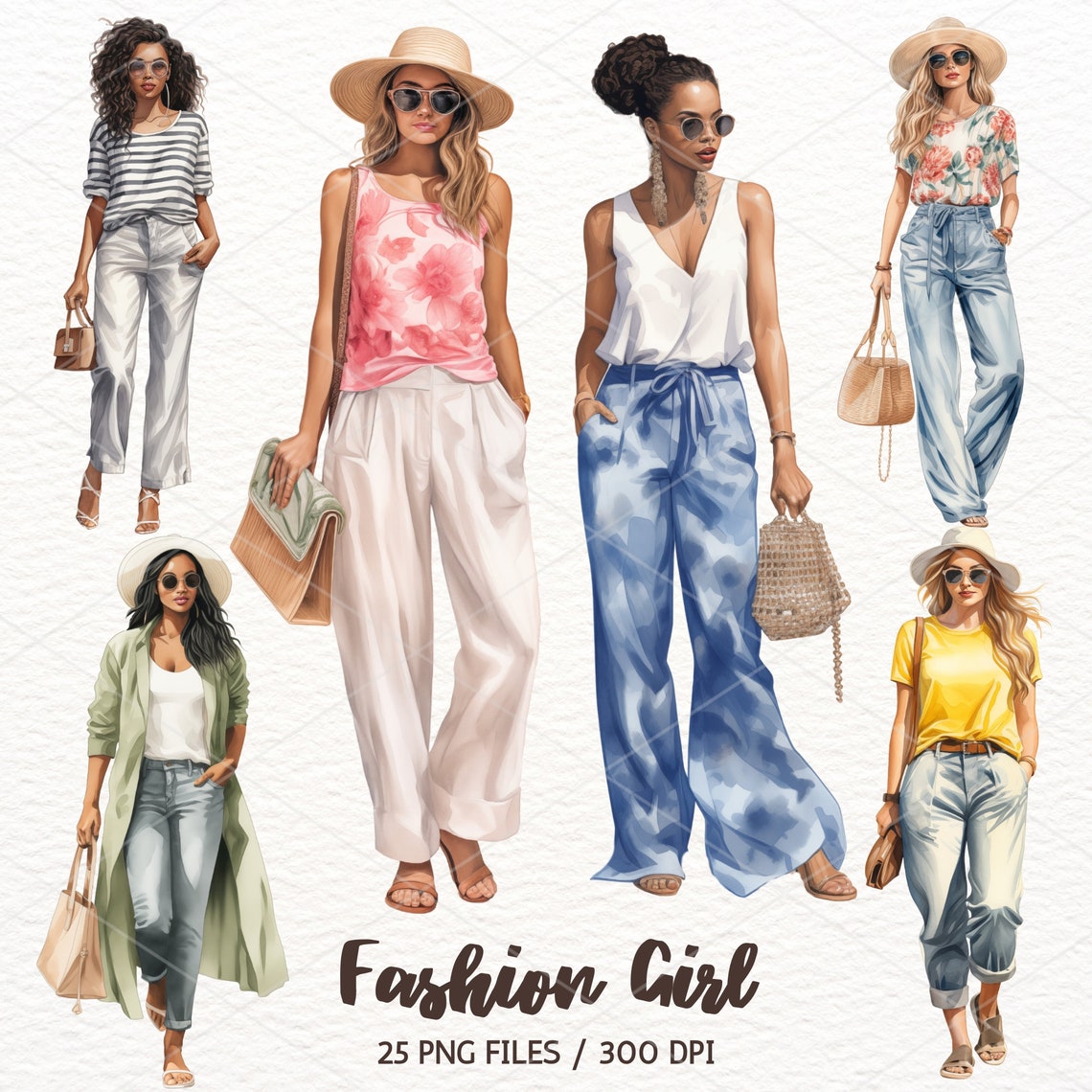 Watercolor Fashion Girls Clipart: Summer Outfit Illustrations (digital ...