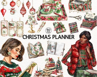 Watercolor Christmas Planner Clipart: Cozy Winter Journaling PNG (Digital Download)