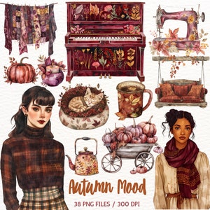 Watercolor Autumn Clipart: Cozy Cottagecore PNG Set (Digital Download)