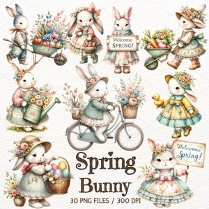 Watercolor Spring Bunny Clipart, Easter Clipart, Rabbit Sublimation, Cute Bunny PNG, Spring Clip Art, Digital Instant Download, Commercial