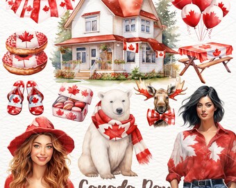Canada Day Clipart, Canada Day PNG, Watercolor Clipart, 1st of July, Canada Day Scrapbooking, Canada Day Girl, Digital Download, Commercial