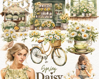 Watercolor Daisies Clipart: Spring Floral PNG (Instant Download)