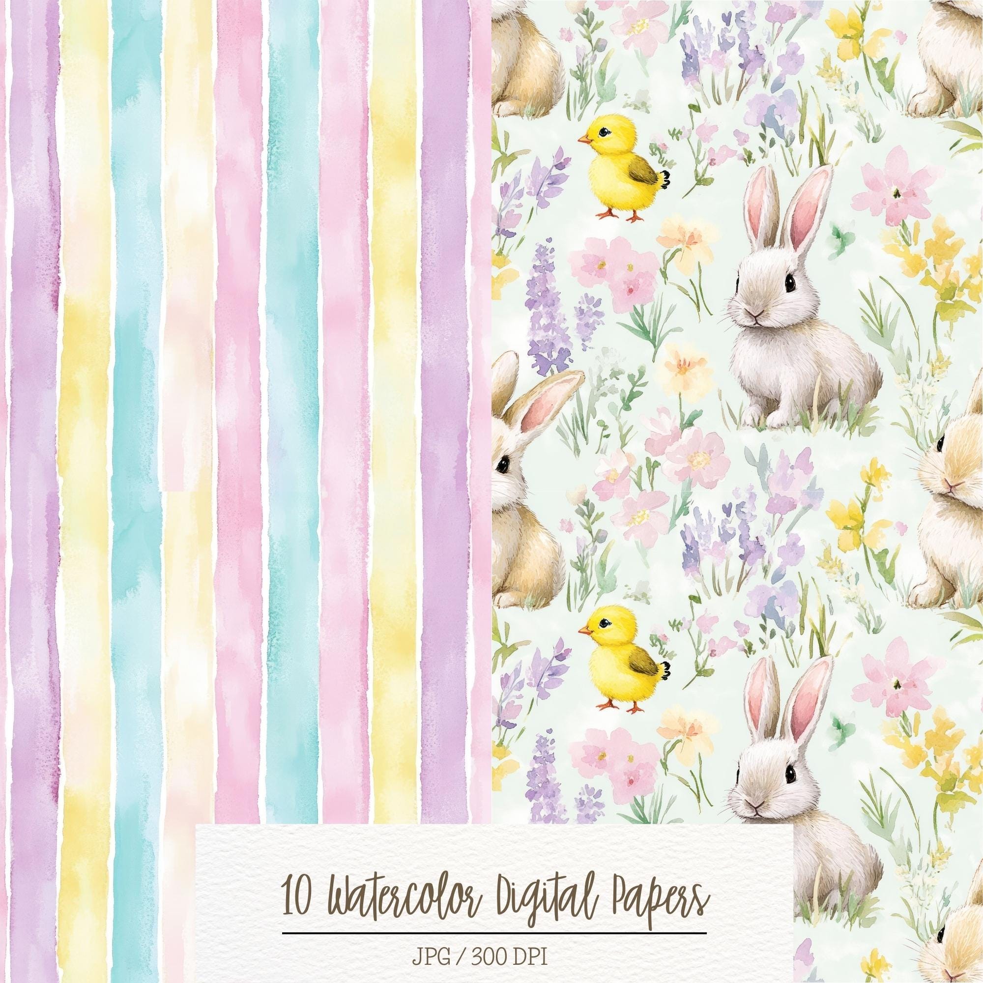 Watercolor Easter Digital Paper: Bunny, Eggs, Spring (digital Download ...