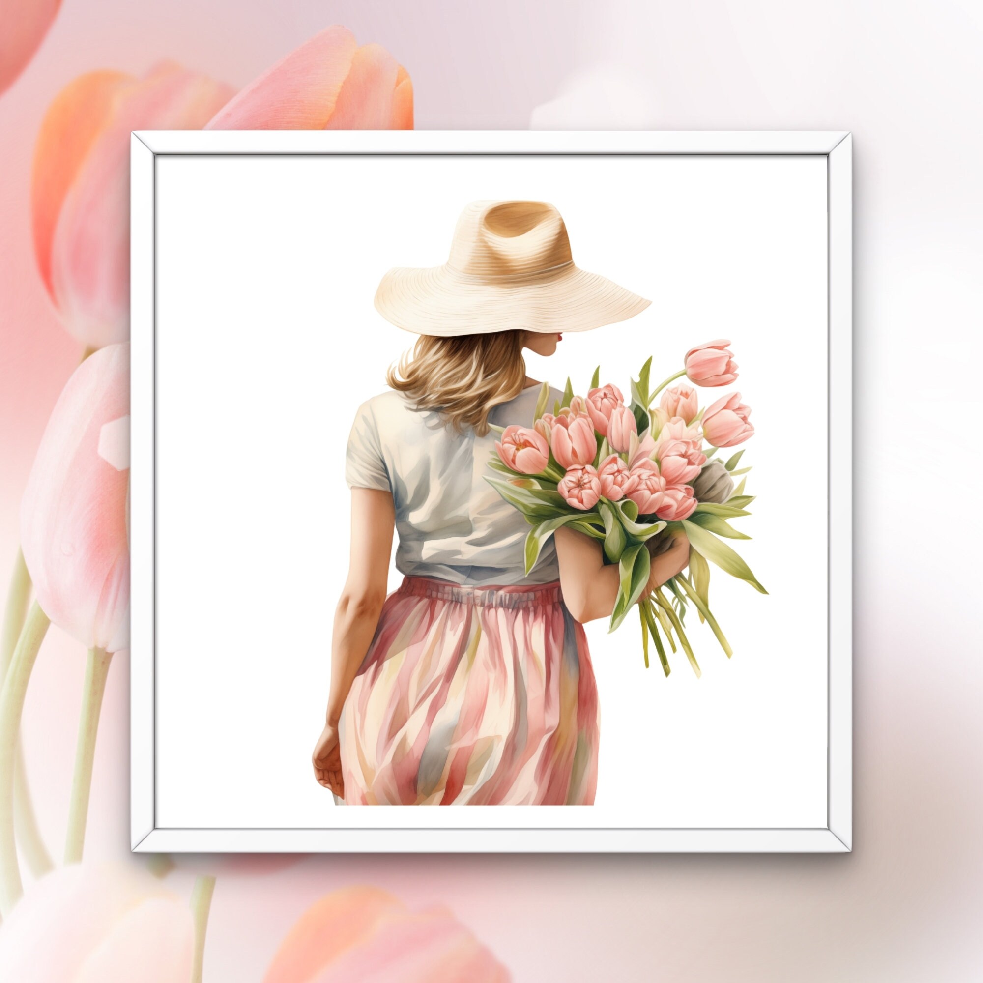 Watercolor Pink Tulip Clipart: Spring Floral PNG Set (digital Download ...