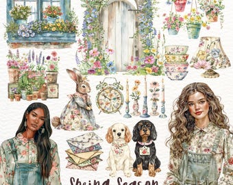 Watercolor Spring Clipart: Cottagecore Floral PNG (Digital Download)