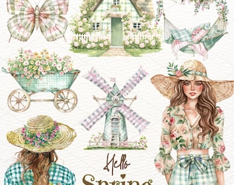 Aquarel lente-clipart: cottagecore bloemen png-afbeeldingen (commercieel gebruik)