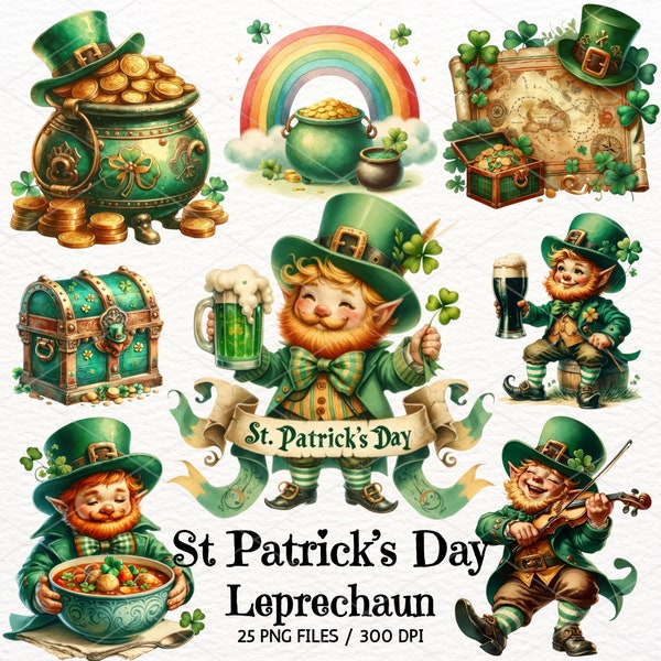 St Patrick’s Day Leprechaun Clipart, Watercolor clipart, Leprechaun PNG, Irish Leprechaun, Shamrock Illustration, Sticker DIY Commercial Use
