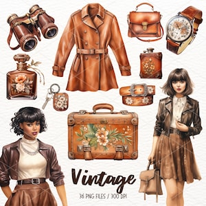 Watercolor Vintage Clipart: Antique Fashion PNGs (Digital Download)