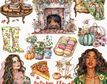 Clipart de Outono em Aquarela: Imagens PNG de Outono Cottagecore (Download Digital)